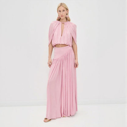 Pink Crop Top + Long Skirt 2-Piece Set