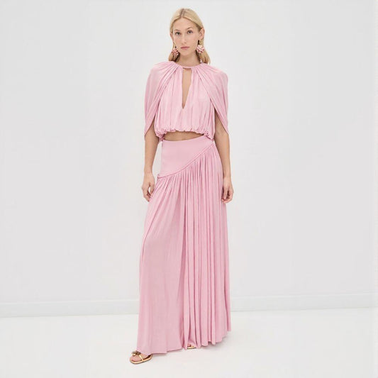 Pink Crop Top + Long Skirt 2-Piece Set