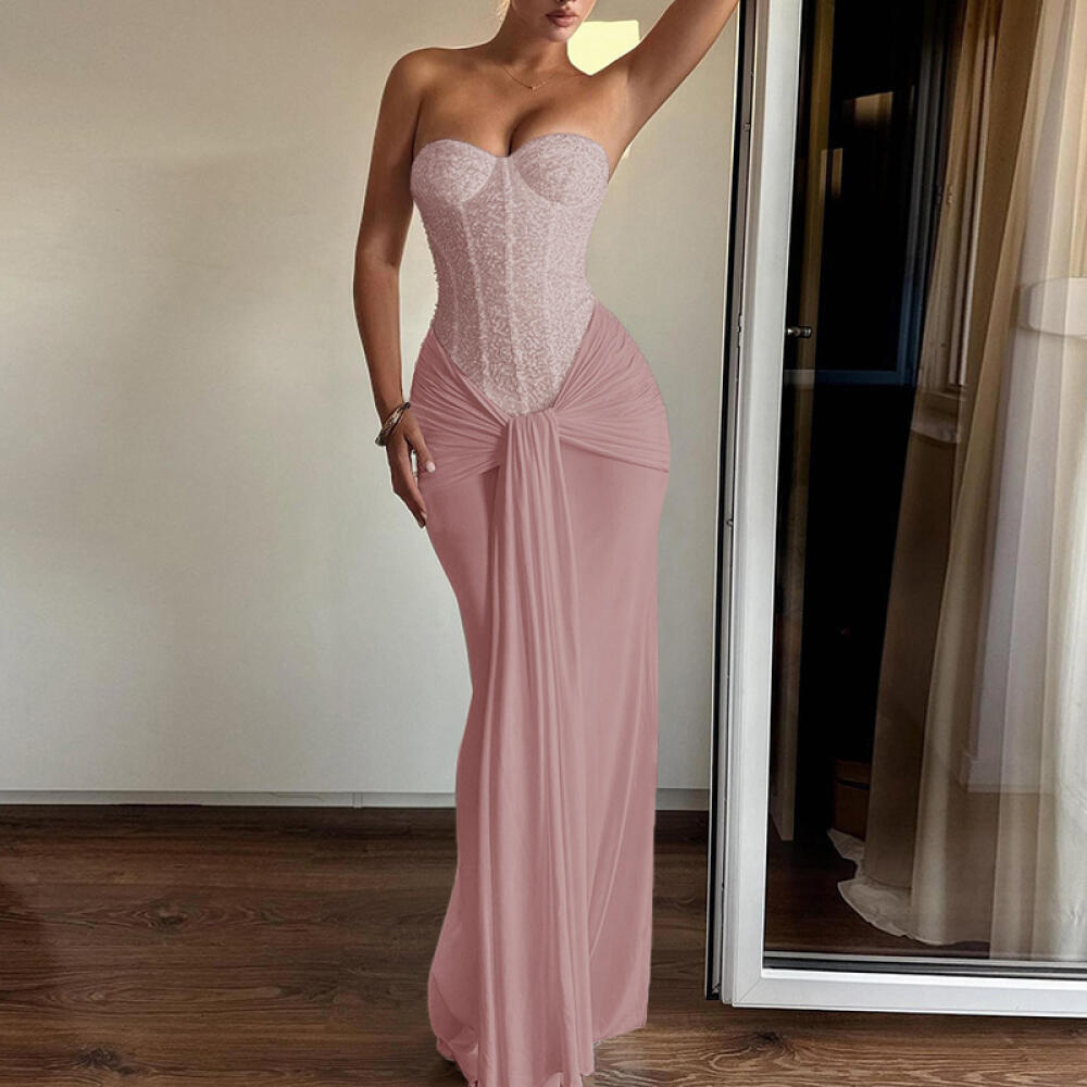 Elegant Flowy Tie Strap Bandeau High Waist Slim Dress