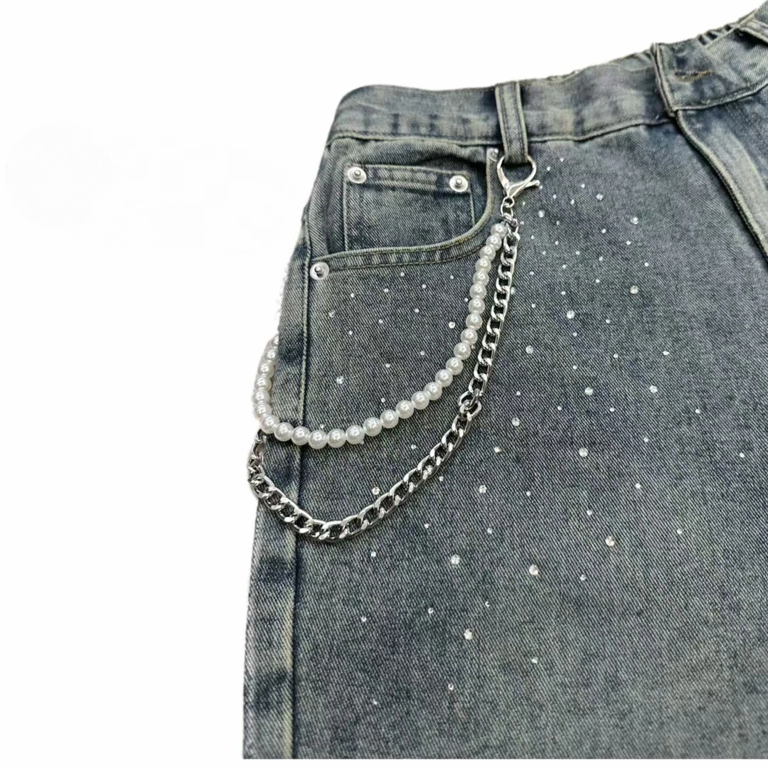 Denim Shorts with Bead & Charm Decor