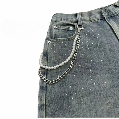 Denim Shorts with Bead & Charm Decor