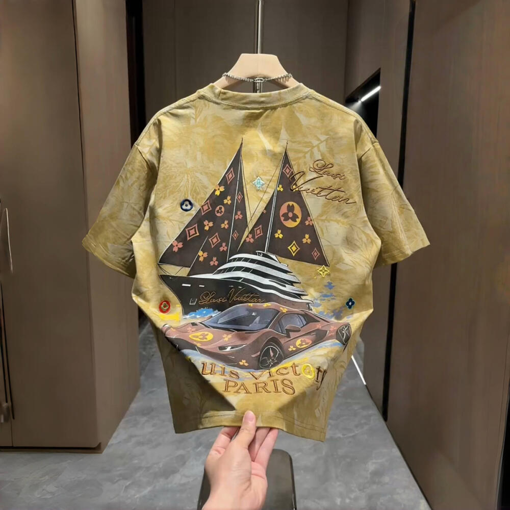 Yacht Luxury Car Print Embroidery T-Shirt