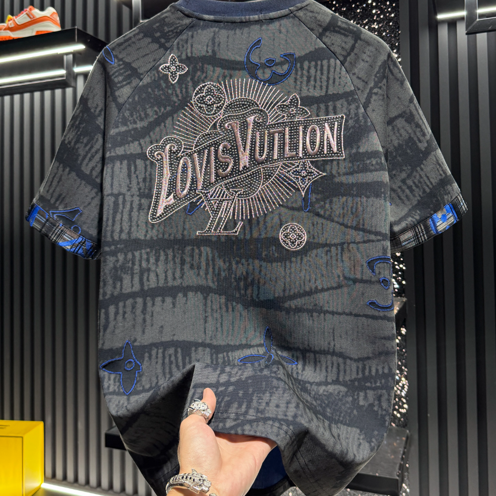 High-end exquisite embroidered sequined short-sleeved shirt