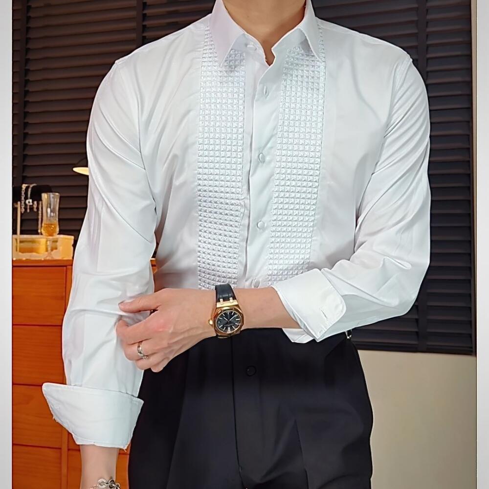 Solid Square Emboss Textured Formal Business Shirt