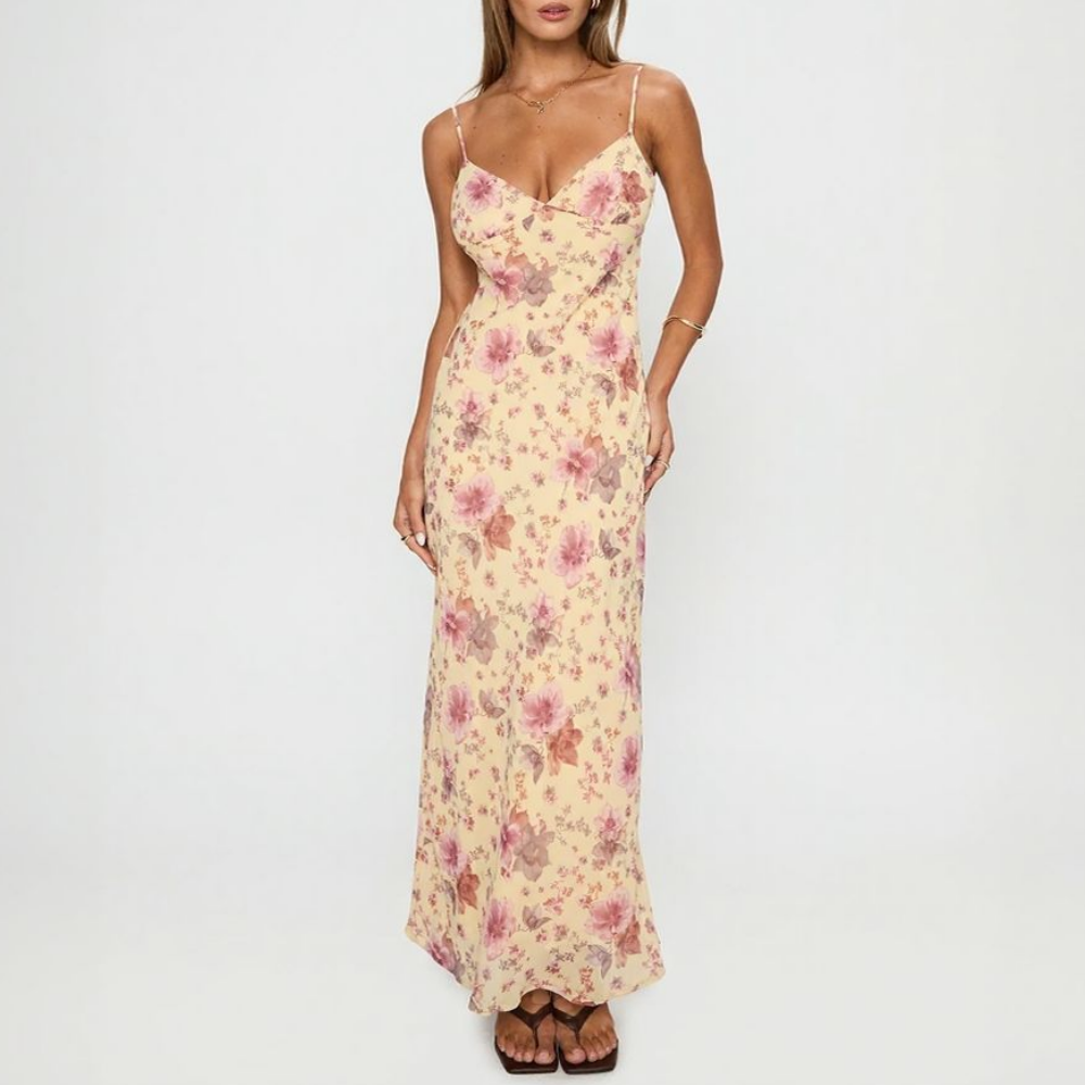 Cream-colored floral maxi dress