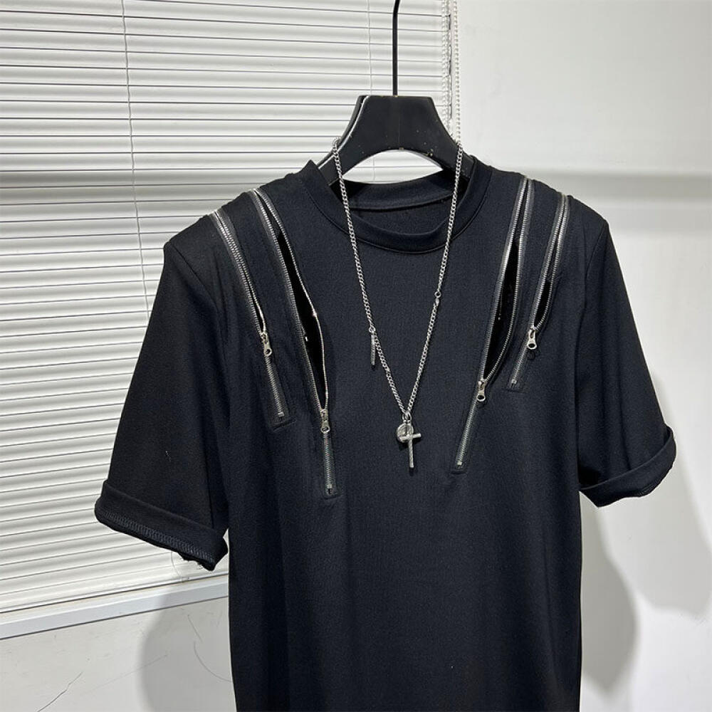 Multi-zipper short-sleeved shirt