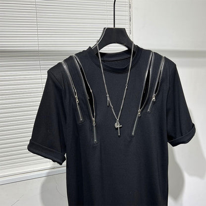 Multi-zipper short-sleeved shirt