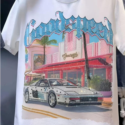 Rhinestone Vintage Sports Car T-Shirt