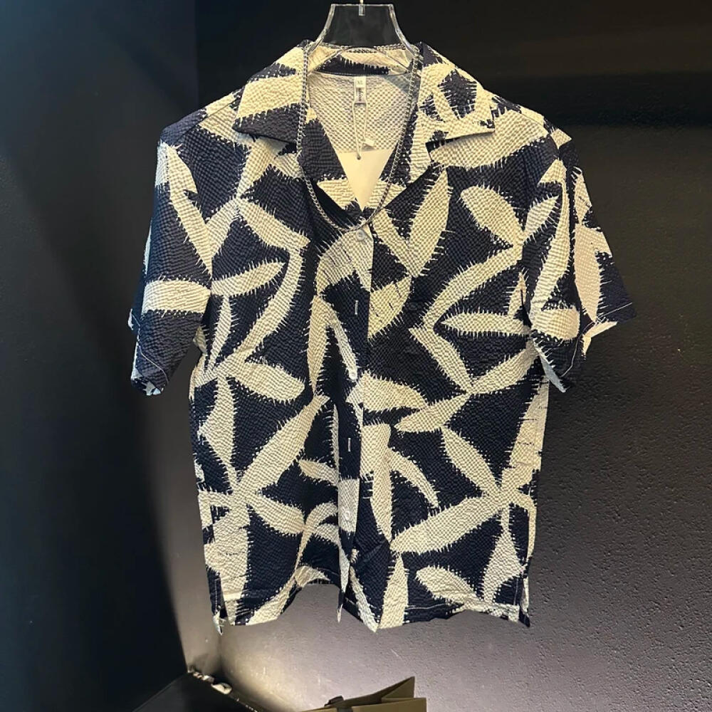 Leaf Pattern Cuban Collar Shirt