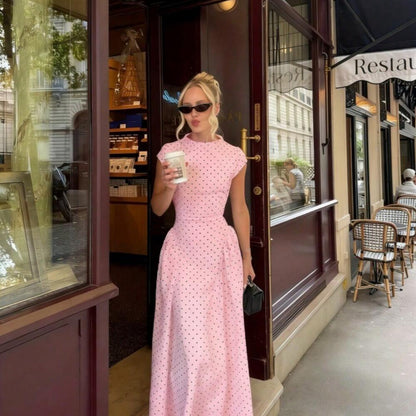 Slimming Crew Neck Sleeveless Polka Dot Print Dress