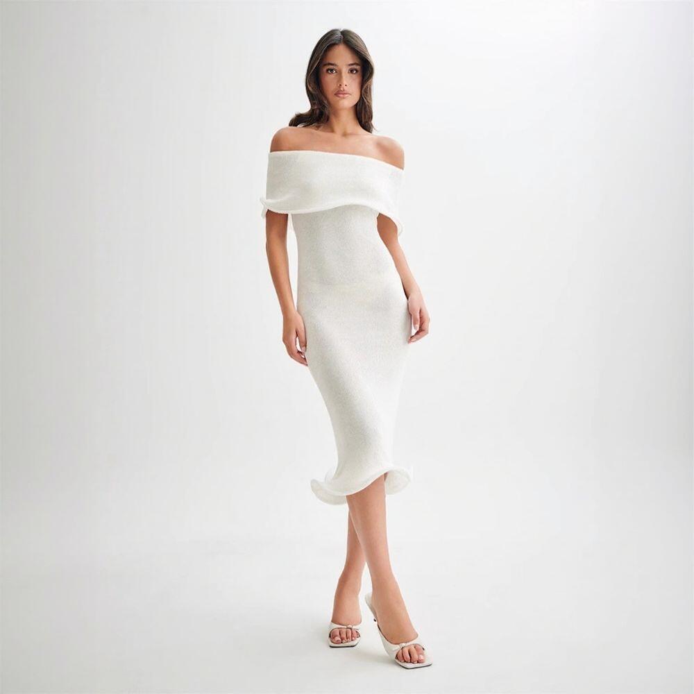 Sexy Off Shoulder Sleeveless Solid Bodycon Knit Dress