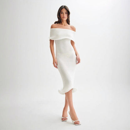 Sexy Off Shoulder Sleeveless Solid Bodycon Knit Dress