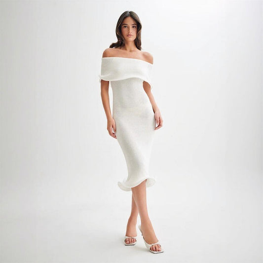 Sexy Off Shoulder Sleeveless Solid Bodycon Knit Dress