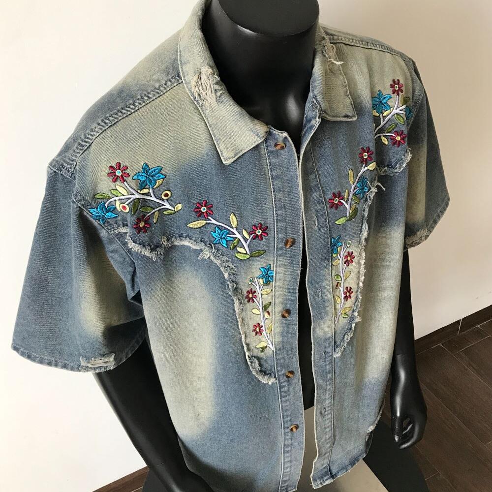 Vintage embroidered washed denim shirt
