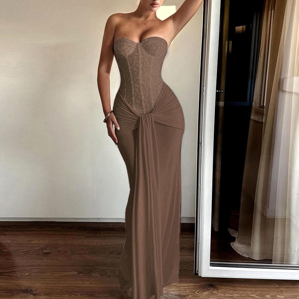 Elegant Flowy Tie Strap Bandeau High Waist Slim Dress