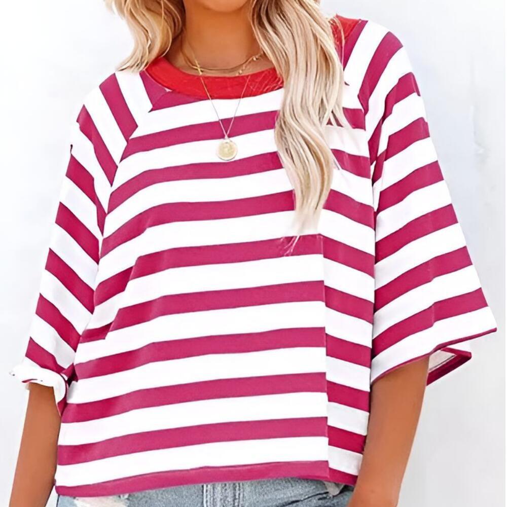 Striped Color Block Round Neck Short Sleeve T-shirt