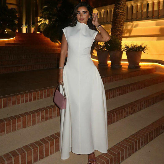 High Waist Slim Fit Irregular Hem Flowy Maxi Dress