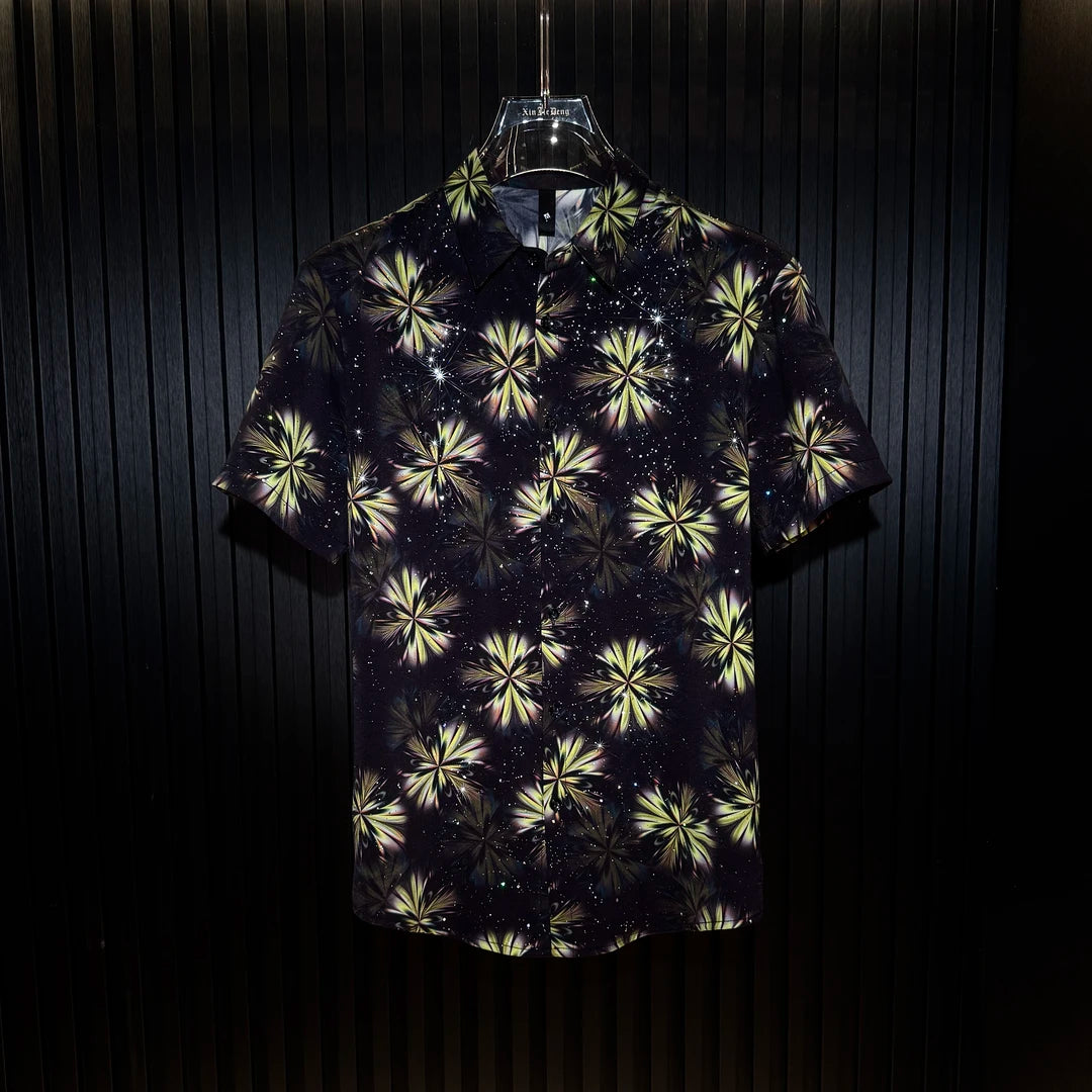 Green Pattern Rhinestone Shirt