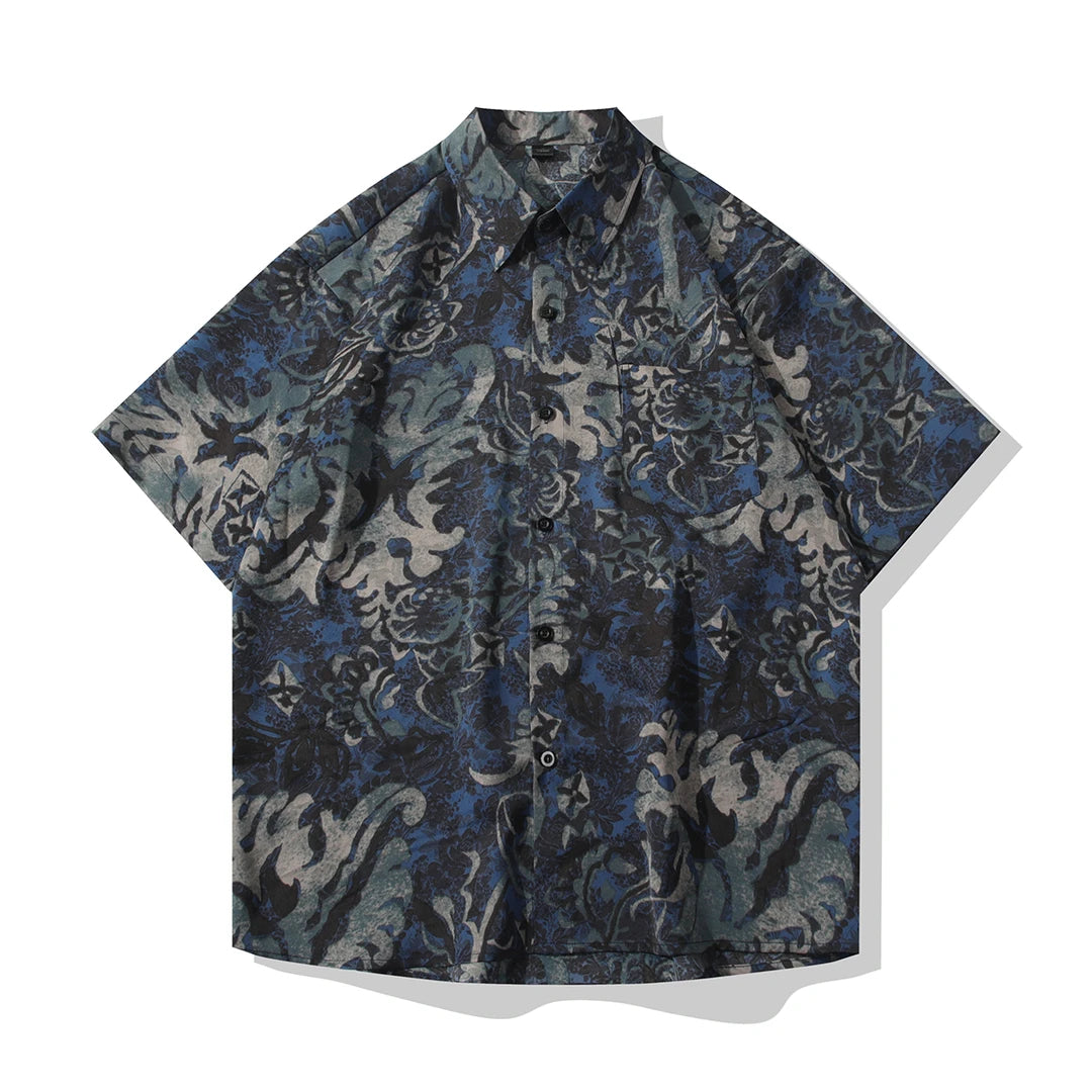 Blue Background Floral Print Shirt