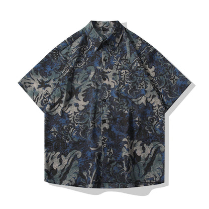 Blue Background Floral Print Shirt