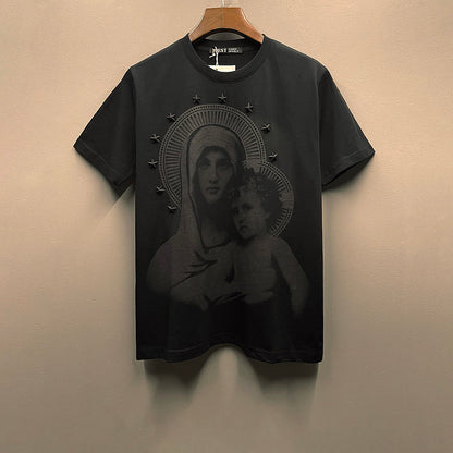 Studded Virgin Mary short-sleeved shirt