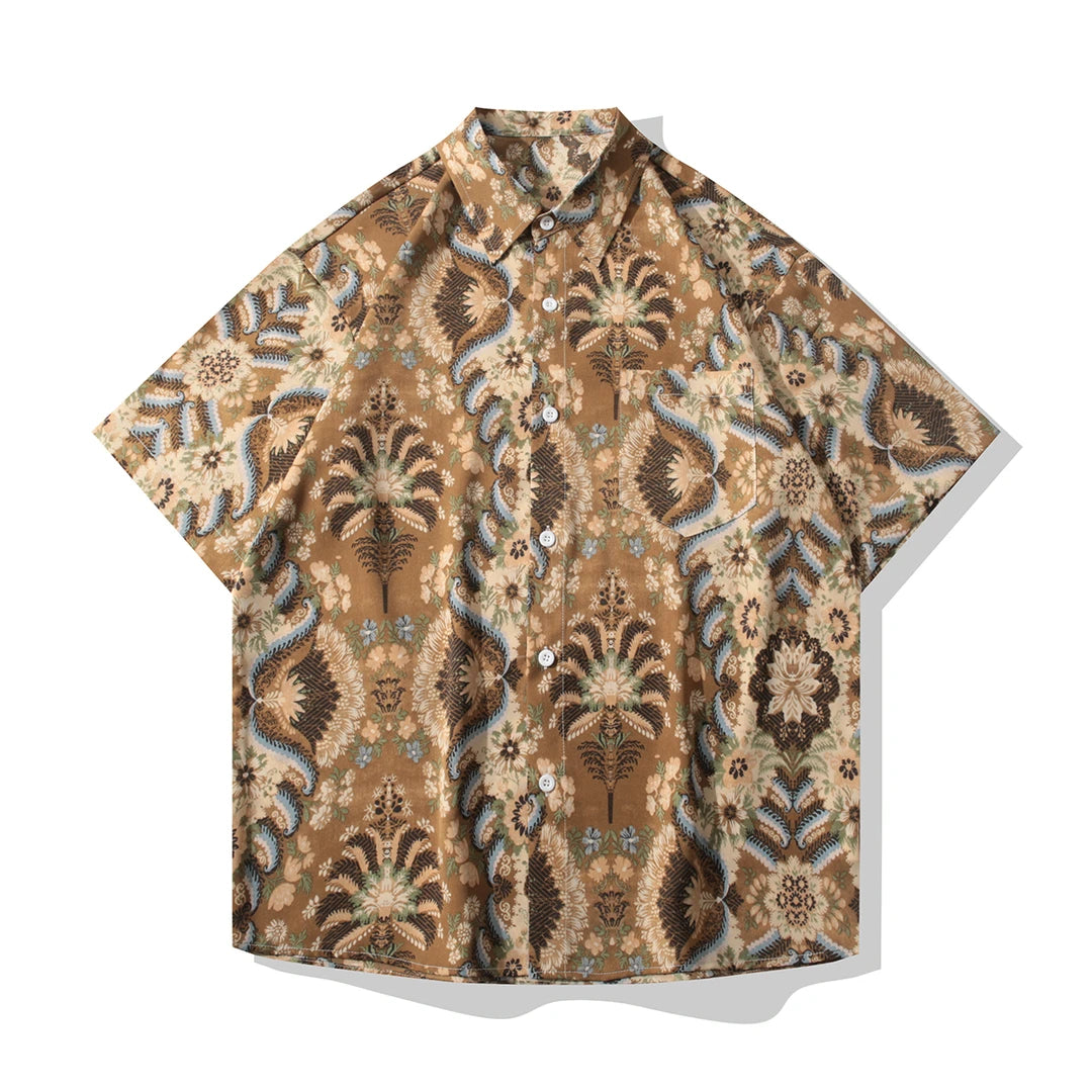 Vintage Feather & Floral Print Shirt