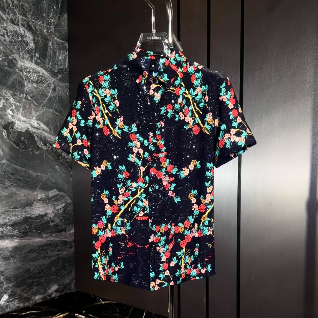 Red Flower & Green Leaf Sequin Shirt