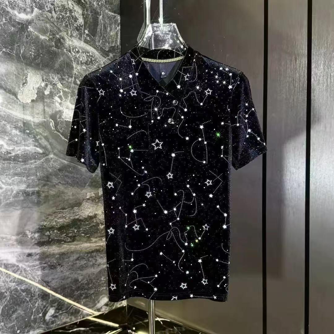 Star Print Lapel T-Shirt