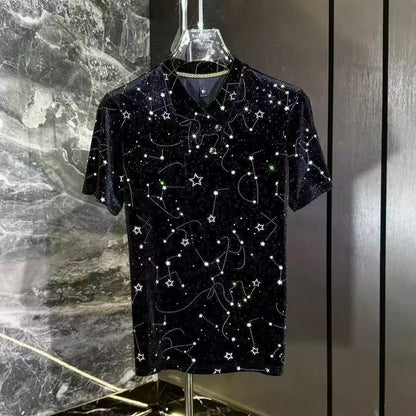 Star Print Lapel T-Shirt
