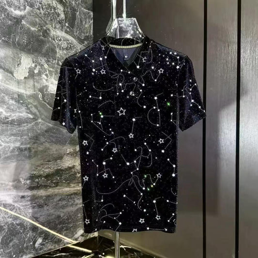Star Print Lapel T-Shirt
