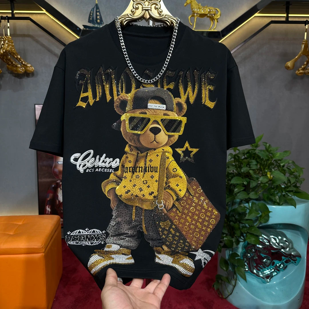 Light Luxury Rhinestone Bear Shirt