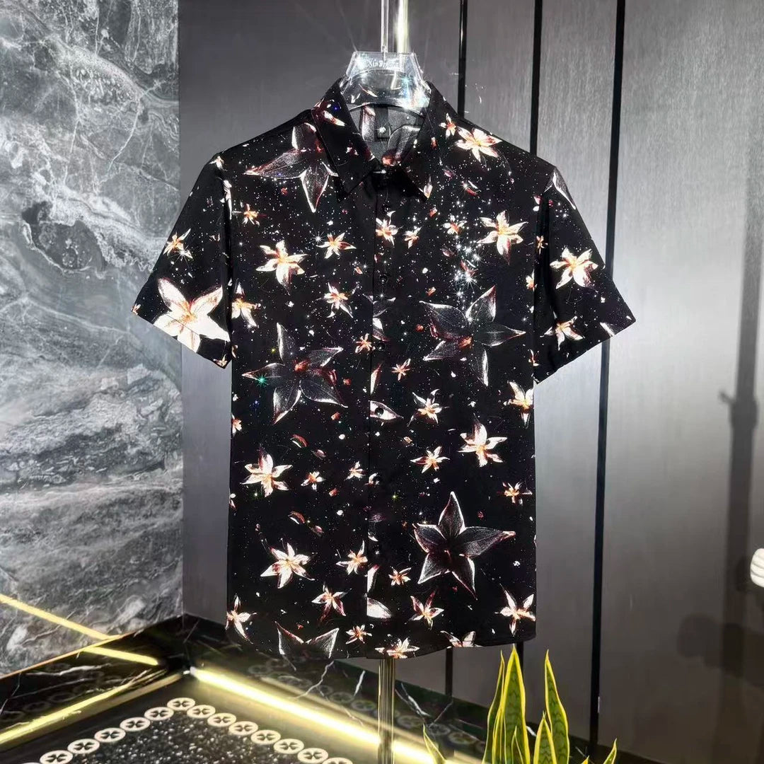 Black & White Floral Sequin Polo Shirt