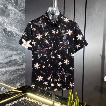 Black & White Floral Sequin Polo Shirt