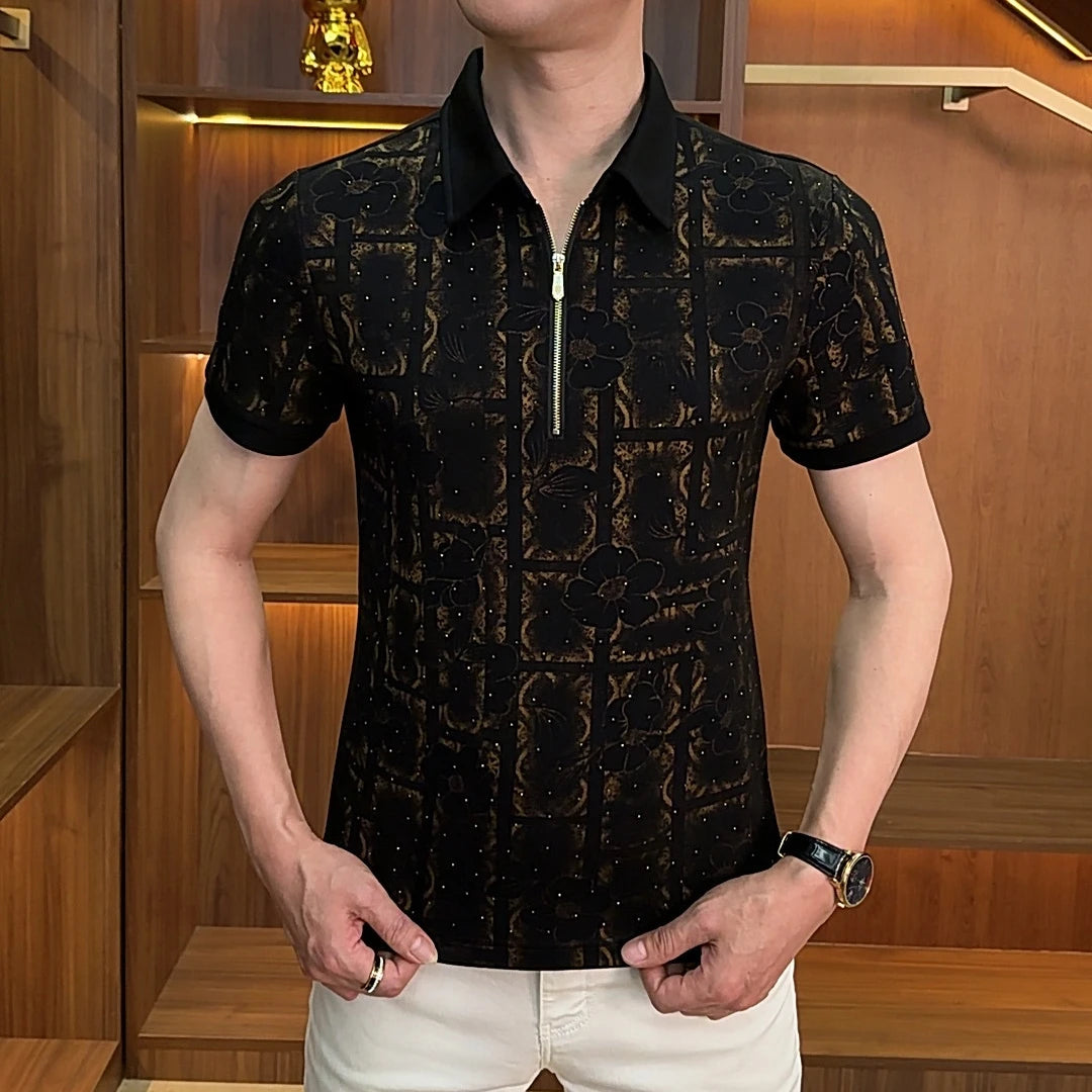 Hidden Flower Grid Texture Casual Polo
