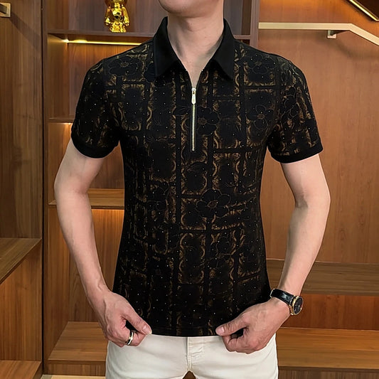 Hidden Flower Grid Texture Casual Polo