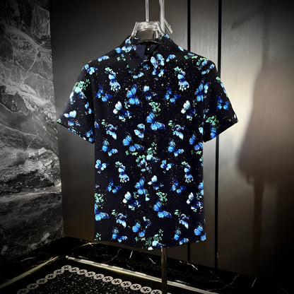 Blue Butterfly Floral Print Shirt