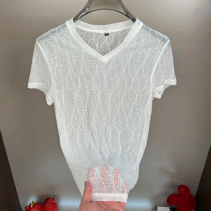 Wave Pattern Sheer Mesh T-Shirt