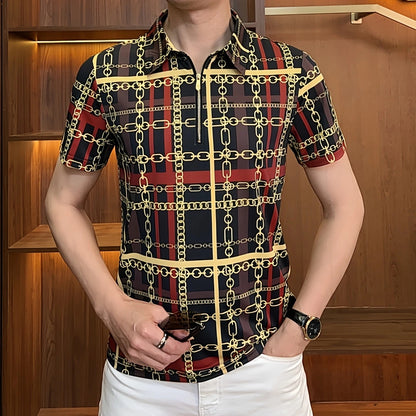 Chain Pattern Casual Polo Shirt