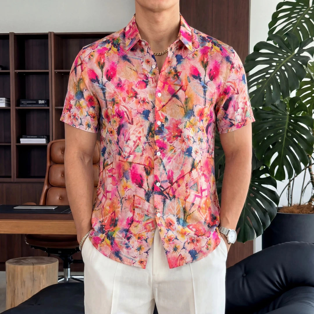 Branch Red Flower Print Shirt