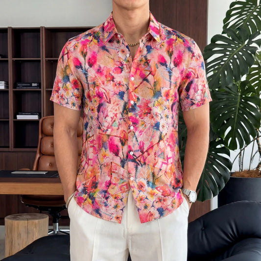 Branch Red Flower Print Shirt