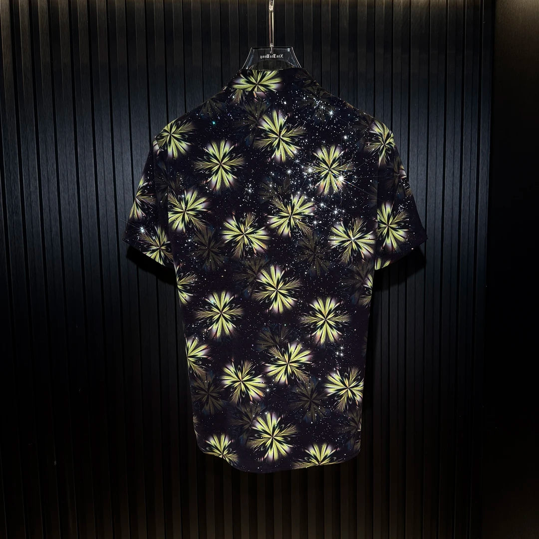 Green Pattern Rhinestone Shirt