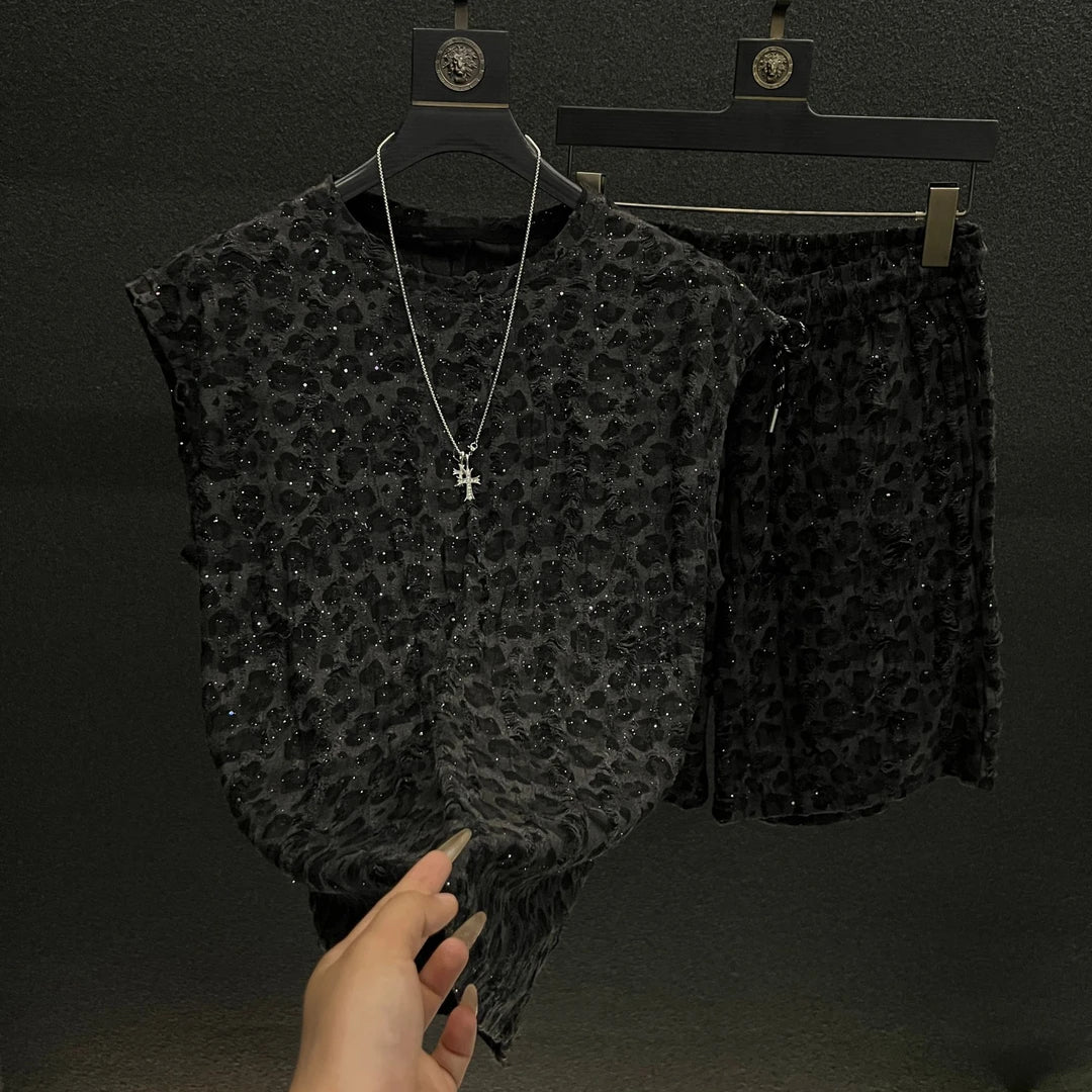Leopard Print Sequin Two Piece Set