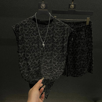 Leopard Print Sequin Two Piece Set
