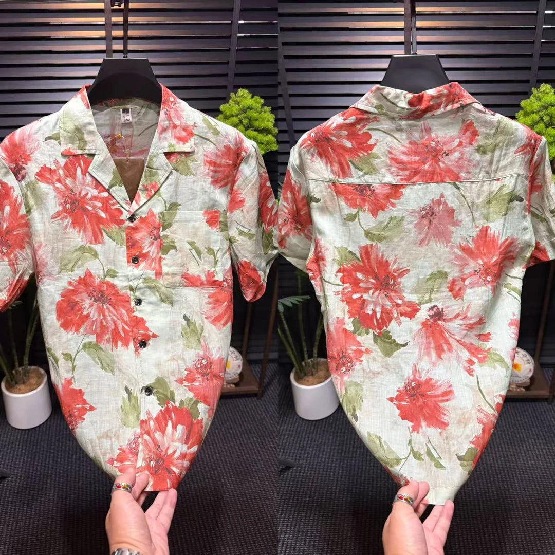 Luxury Big Red Flower Shirt