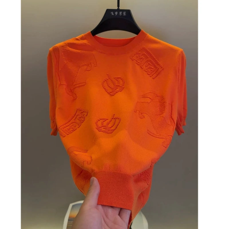 Crown Embossed Texture T-Shirt
