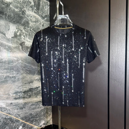 Vertical Stripe Rhinestone T-shirt