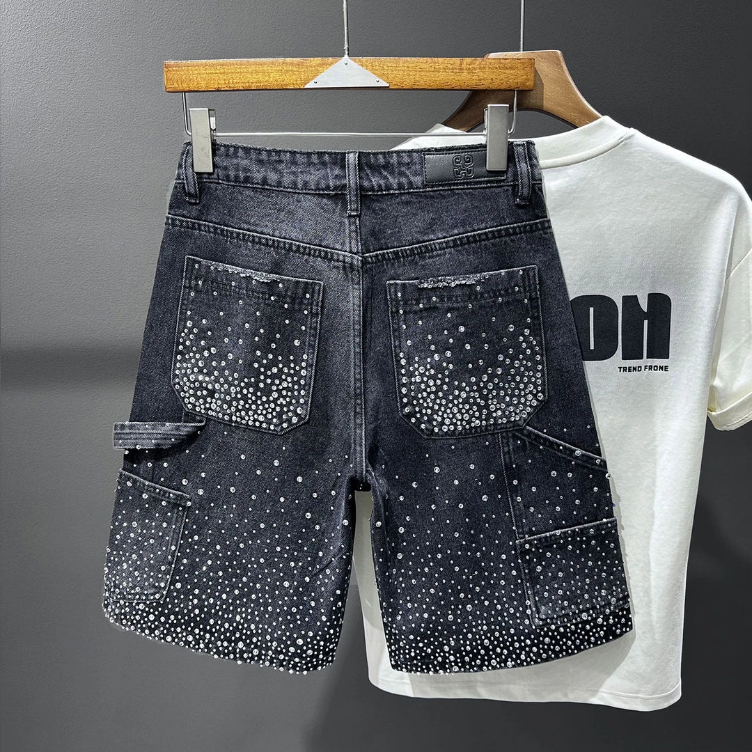 Rhinestone Distressed Denim Shorts