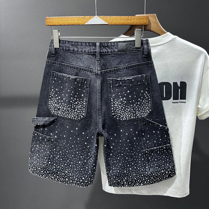 Rhinestone Distressed Denim Shorts