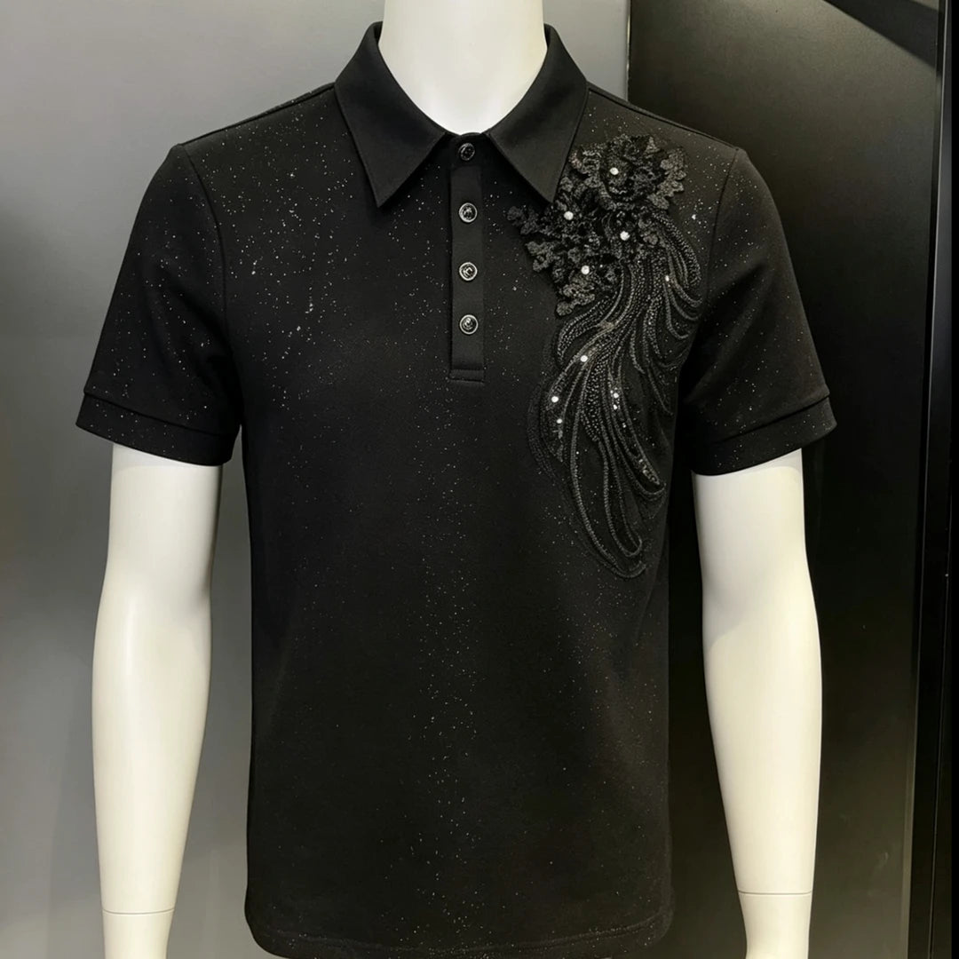 Embossed Floral Sequined Business Polo