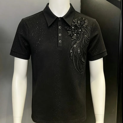 Embossed Floral Sequined Business Polo